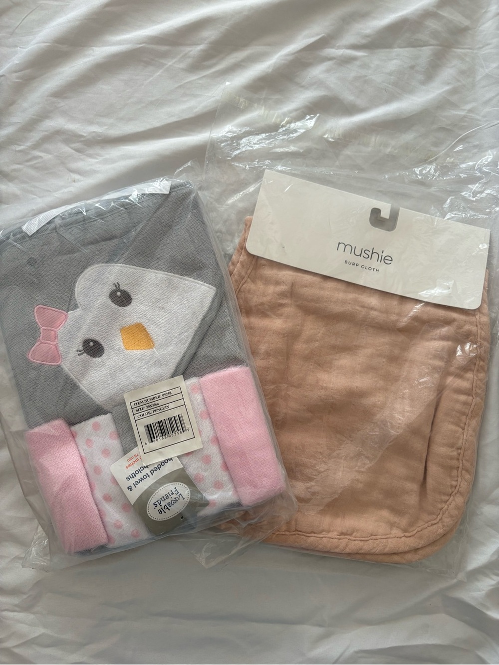 Mushie Burp Clothes + Penguin Towel/Wash cloth set